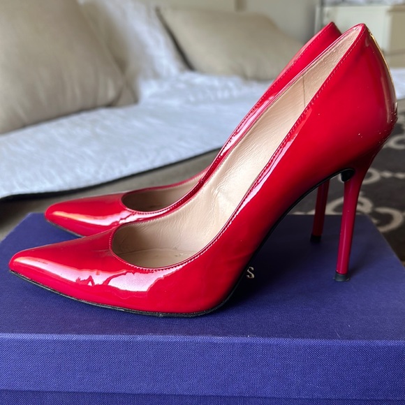 Stuart Weitzman Raspberry Red Stiletto Pumps Sz 7.5 - Picture 1 of 3